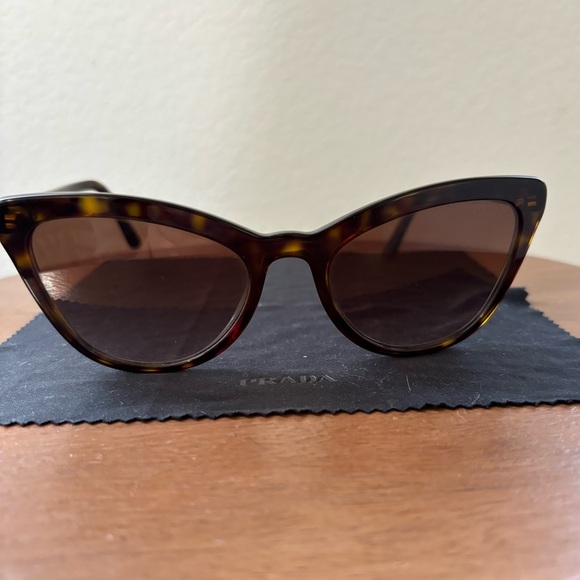 Prada SPR 01V Oversized Cat Eye Sunglasses - Havana Dark Brown Tortoise Shell - Picture 4 of 16